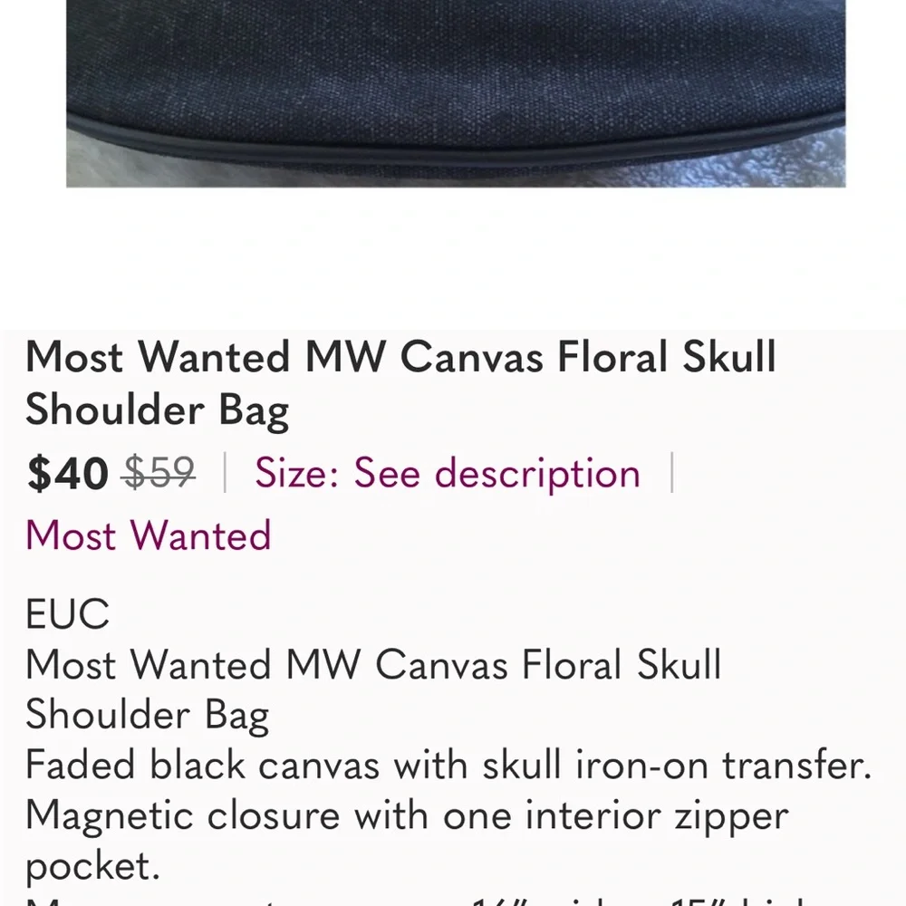 Most Wanted MW charcoal canvas floral sugar skull shoulder bag large tote bag‎